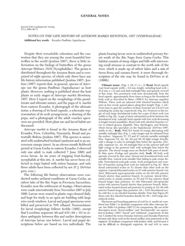 NOTES on the LIFE HISTORY of ASTEROPE MARKII HEWITSON, 1857 (NYMPHALIDAE) Additional Key Words: Ecuador, Paullinia , Sapindaceae