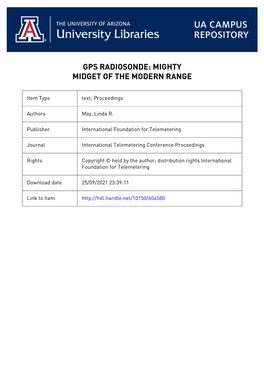 Gps Radiosonde: Mighty Midget of the Modern Range