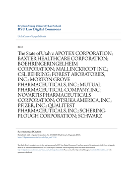 The State of Utah V. APOTEX CORPORATION