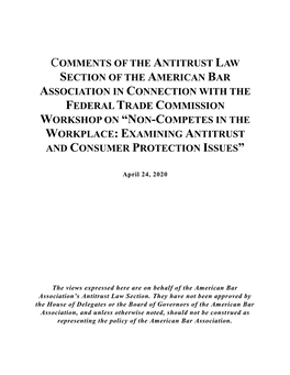 Comments of the Antitrust Law Section of the American Bar Association in Connection with the Federal Trade Commission Workshop O
