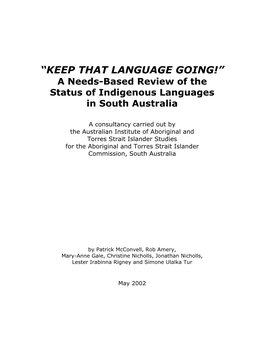 A Needs-Based Review of the Status of Indigenous Languages in South Australia