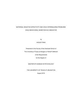 Maternal Negative Affectivity and Child Internalizing Problems