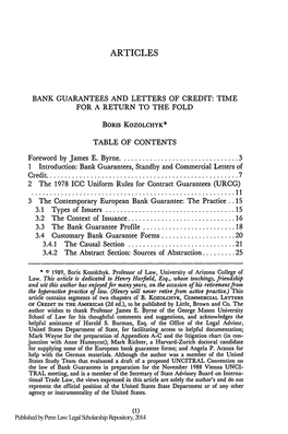 Bank Guarantees and Letters of Credit: Time for a Return to the Fold