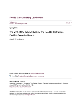 The Myth of the Cabinet System: the Need to Restructure Florida's Executive Branch