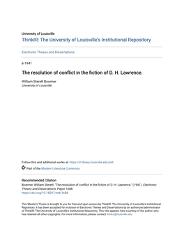 The Resolution of Conflict in the Fiction of D. H. Lawrence