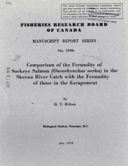 Skeena River Catch with the Fecundity of Those in the Escapement