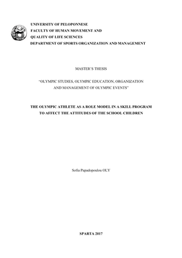 University of Peloponnese Faculty of Human Movement and Quality of Life Sciences Department of Sports Organization and Management