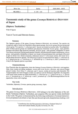 Taxonomic Study of the Genus Ceromya Robineau-Desvoidy Ofjapan