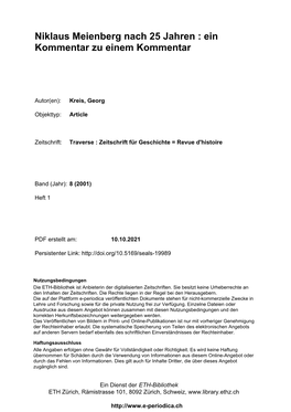 Niklaus Meienberg Nach 25 Jahren : Ein Kommentar Zu Einem Kommentar