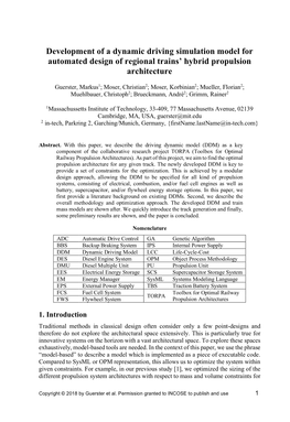 Development of a Dynamic Driving Simulation Model for Automated Design of Regional Trains' Hybrid Propulsion Architecture