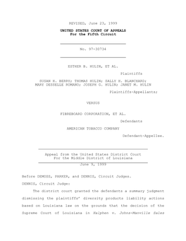 REVISED, June 23, 1999 UNITED STATES COURT of APPEALS for the Fifth Circuit No. 97-30734 ESTHER B. HULIN, ET AL. Plaintiffs SUSA