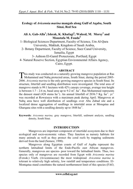 Ecology of Avicennia Marina Mangals Along Gulf of Aqaba, South Sinai, Red Sea