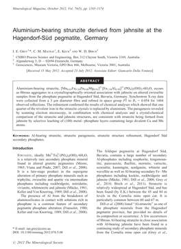 Aluminium-Bearing Strunzite Derived from Jahnsite at the Hagendorf-Su¨D Pegmatite, Germany