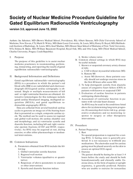 Gated Equilibrium Radionuclide Ventriculography Version 3.0, Approved June 15, 2002