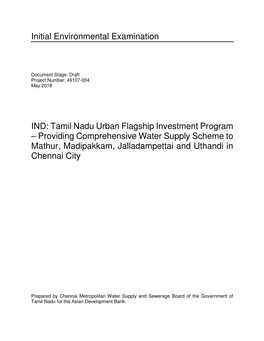Providing Comprehensive Water Supply Scheme to Mathur, Madipakkam, Jalladampettai and Uthandi in Chennai City