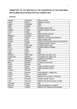 Transcript of the Meeting of the Convention of the Highlands and Islands Held on Millport on 12 March 2018
