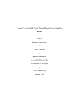 Cleaning Process in High Density Plasma Chemical Vapor Deposition