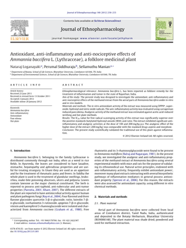 Antioxidant, Anti-Inflammatory and Anti-Nociceptive Effects of Ammannia