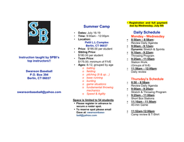 Summer Camp Daily Schedule