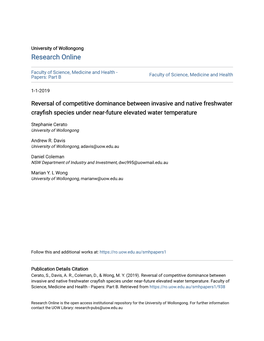 Reversal of Competitive Dominance Between Invasive and Native Freshwater Crayfish Species Under Near-Future Elevated Water Temperature