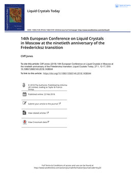 14Th European Conference on Liquid Crystals in Moscow at the Ninetieth Anniversary of the Fréedericksz Transition