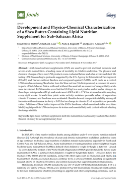 Development and Physico-Chemical Characterization of a Shea Butter-Containing Lipid Nutrition Supplement for Sub-Saharan Africa