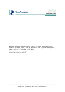 Mastino, Attilio (1994) Il Territorio Di Siniscola in Età Romana. In: Espa, Enzo (A Cura Di)
