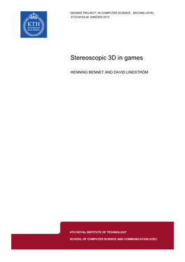 Stereoscopic 3D in Games