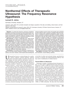 Nonthermal Effects of Therapeutic Ultrasound: the Frequency Resonance Hypothesis Lennart D