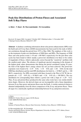 Peak-Size Distributions of Proton Fluxes and Associated Soft X-Ray Flares