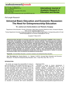 Universal Basic Education and Economic Recession: the Need for Entrepreneurship Education