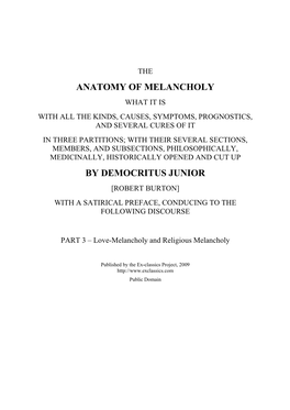 Anatomy of Melancholy by Democritus Junior