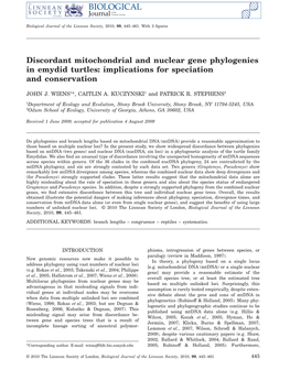 Discordant Mitochondrial and Nuclear Gene Phylogenies in Emydid Turtles: Implications for Speciation and Conservation