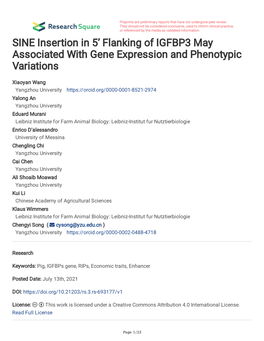 SINE Insertion in 5' Flanking of IGFBP3 May Associated with Gene