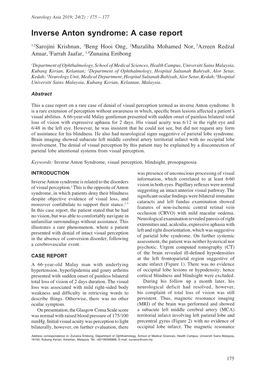 Inverse Anton Syndrome: a Case Report