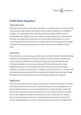 Profile Rector Magnificus Tilburg University at Tilburg University, Education and Research Take Place in an Excellent Academic Environment