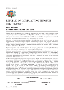 Republic of Latvia, Acting Through the Treasury €400,000,000 5.50 Per Cent