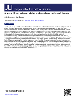 A Factor X-Activating Cysteine Protease from Malignant Tissue