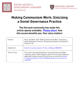 Making Communism Work: Sinicizing a Soviet Governance Practice