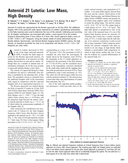 Asteroid 21 Lutetia: Low Mass, Lutetia—Is Its Mean (Bulk) Density, Derived from the Mass and the Volume