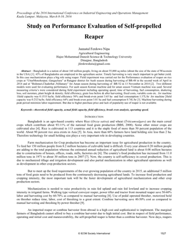 Study on Performance Evaluation of Self-Propelled Reaper