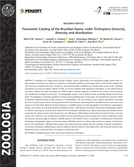 Taxonomic Catalog of the Brazilian Fauna: Order Trichoptera (Insecta), Diversity and Distribution