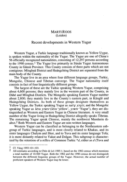 Recent Developments in Western Yugur