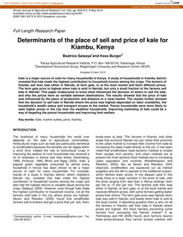 Determinants of the Place of Sell and Price of Kale for Kiambu, Kenya