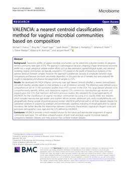 A Nearest Centroid Classification Method for Vaginal Microbial Communities Based on Composition Michael T