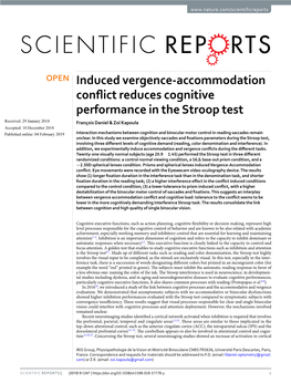 Induced Vergence-Accommodation Conflict Reduces Cognitive