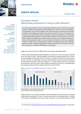 European Banks: Adequately Prepared for Rising Credit Defaults? AUTHOR Dr