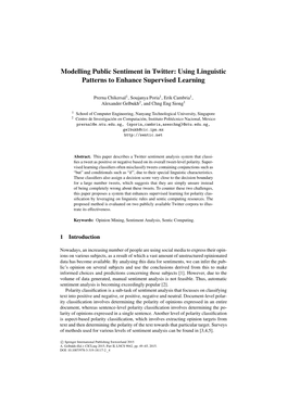 Modelling Public Sentiment in Twitter: Using Linguistic Patterns to Enhance Supervised Learning