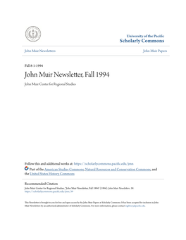 John Muir Newsletter, Fall 1994 John Muir Center for Regional Studies