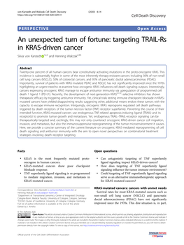 Targeting TRAIL-Rs in KRAS-Driven Cancer Silvia Von Karstedt 1,2,3 and Henning Walczak2,4,5